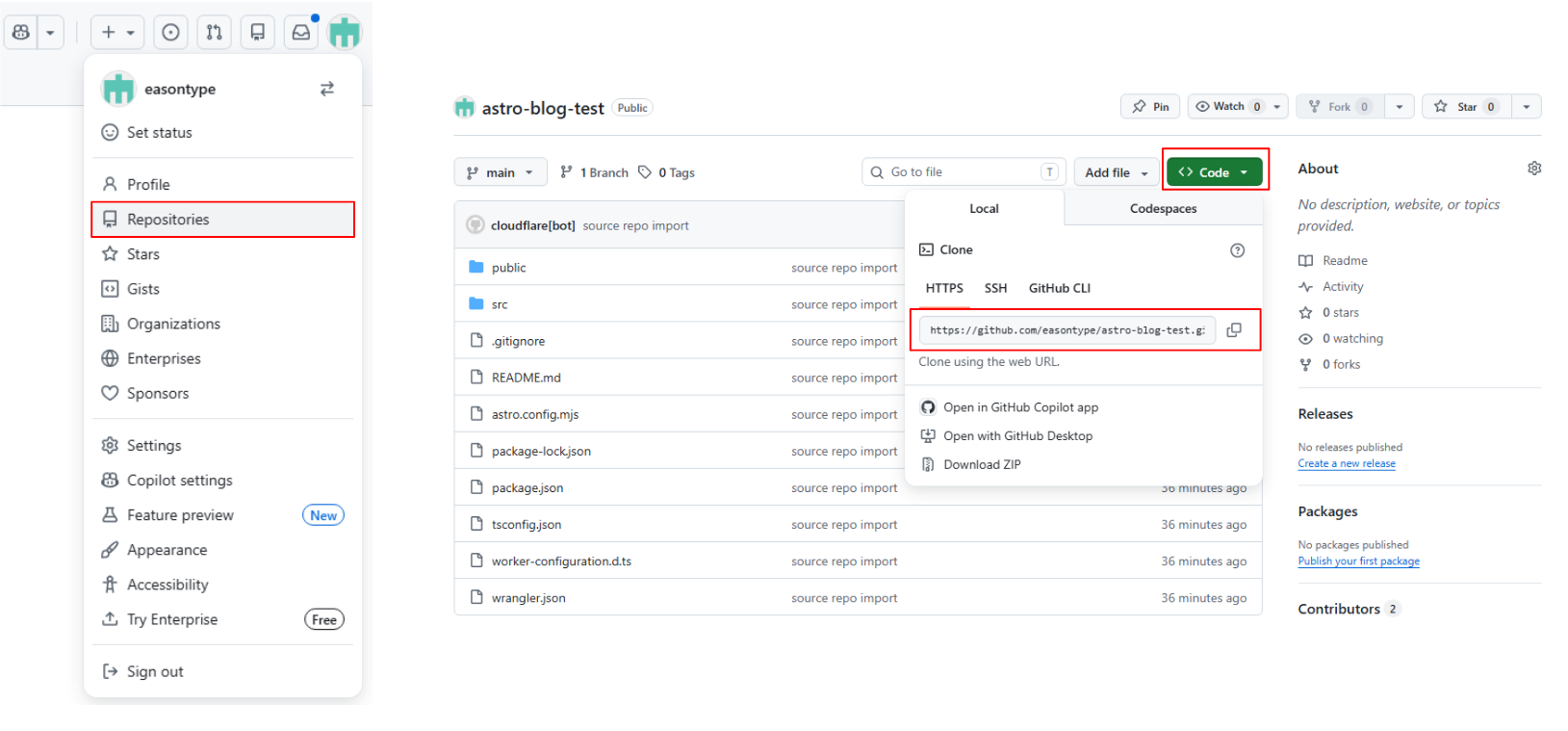 Cloudflare 自動建立的 GitHub repo